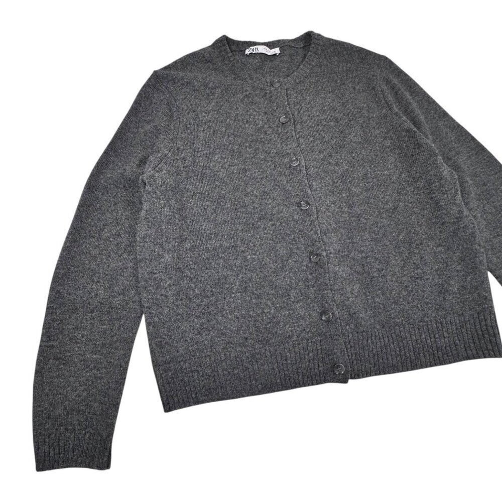 Zara 100% Wool Cardigan SZ XL Dark Gray Button Front Stsple Capsule Wardrobe - Picture 5 of 15